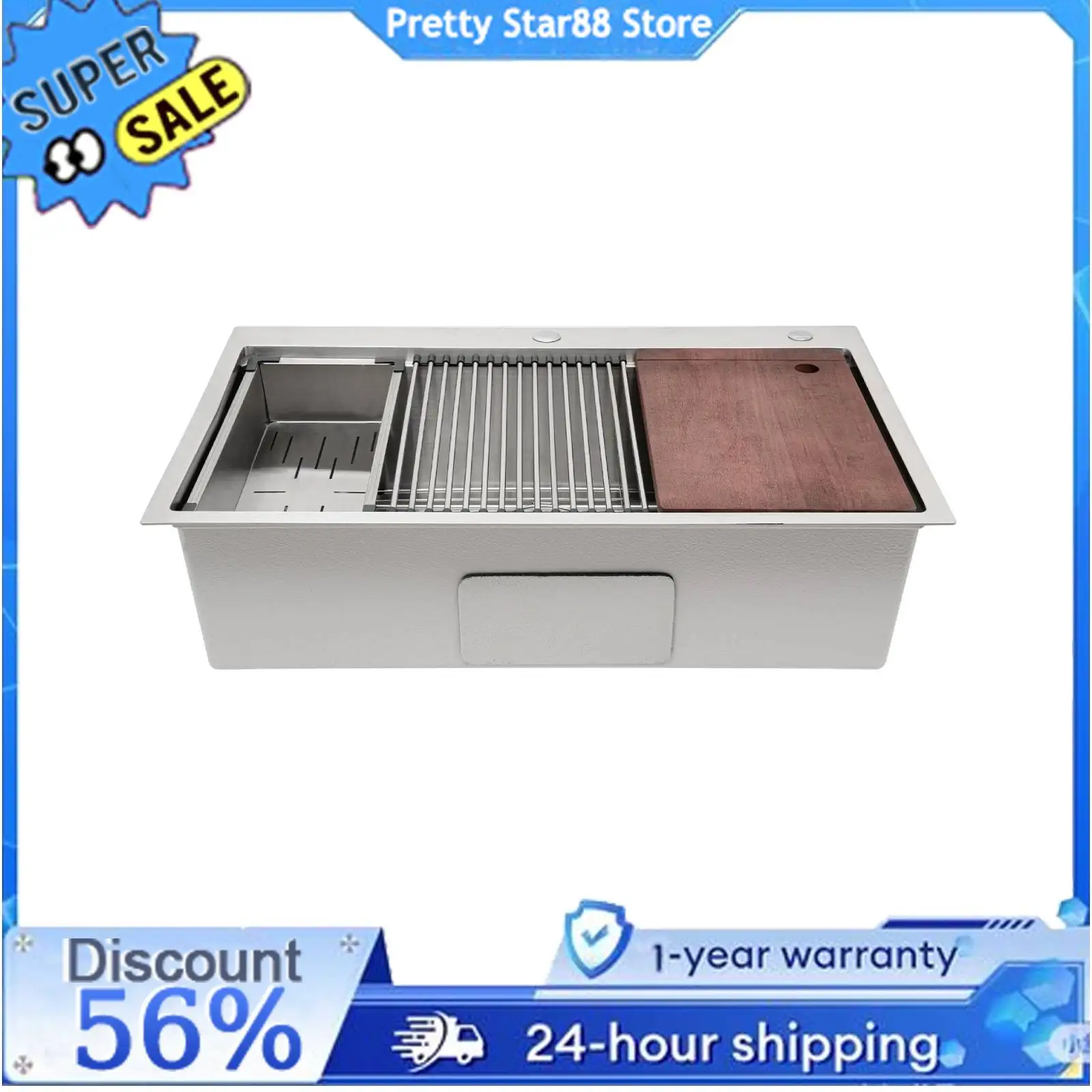 304 Stainless Steel Kitchen Sink Large Size Drop-In Sink Easy Installation 33 Inch for Homes/Restaurants
