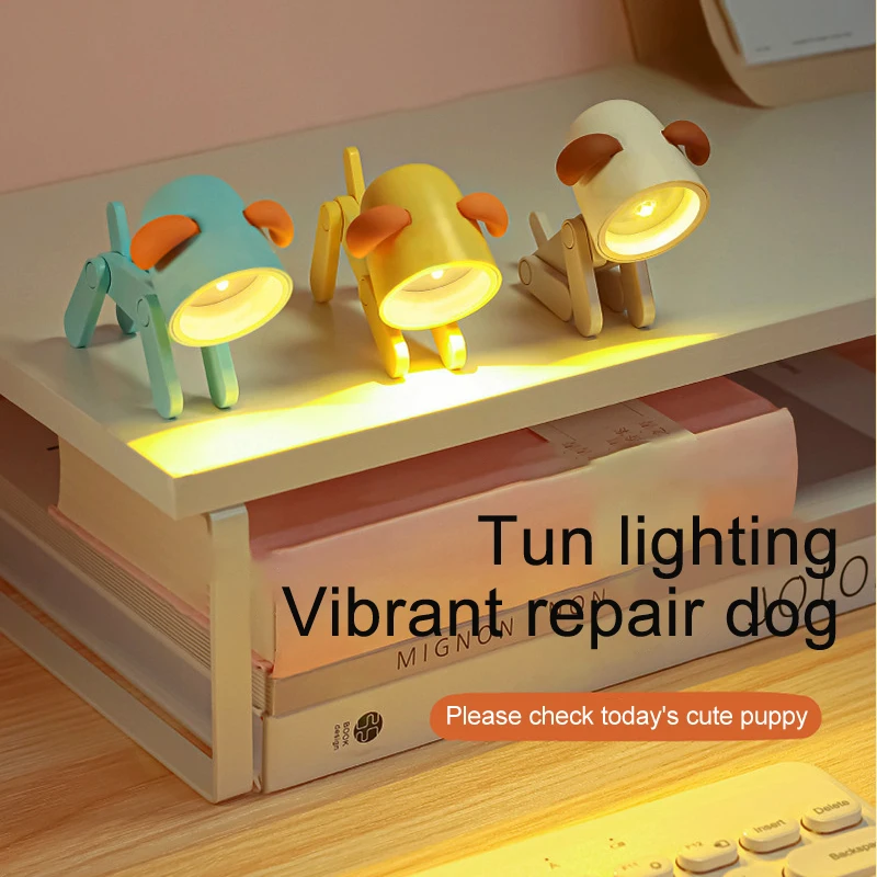 LED Mini Night Light Cute Dog Deer Foldable Desk Lamps Desktop Ornament Book Light Kids Room Bedside Bedroom Decor Holiday Gifts