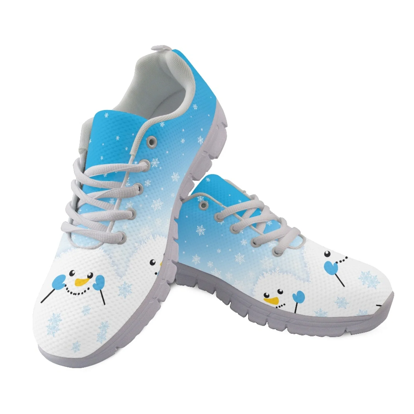 Coloranimal Snowman Snowflake Breathable Running Shoe Road Walking Shoes Tennis Shoes for Women Mens