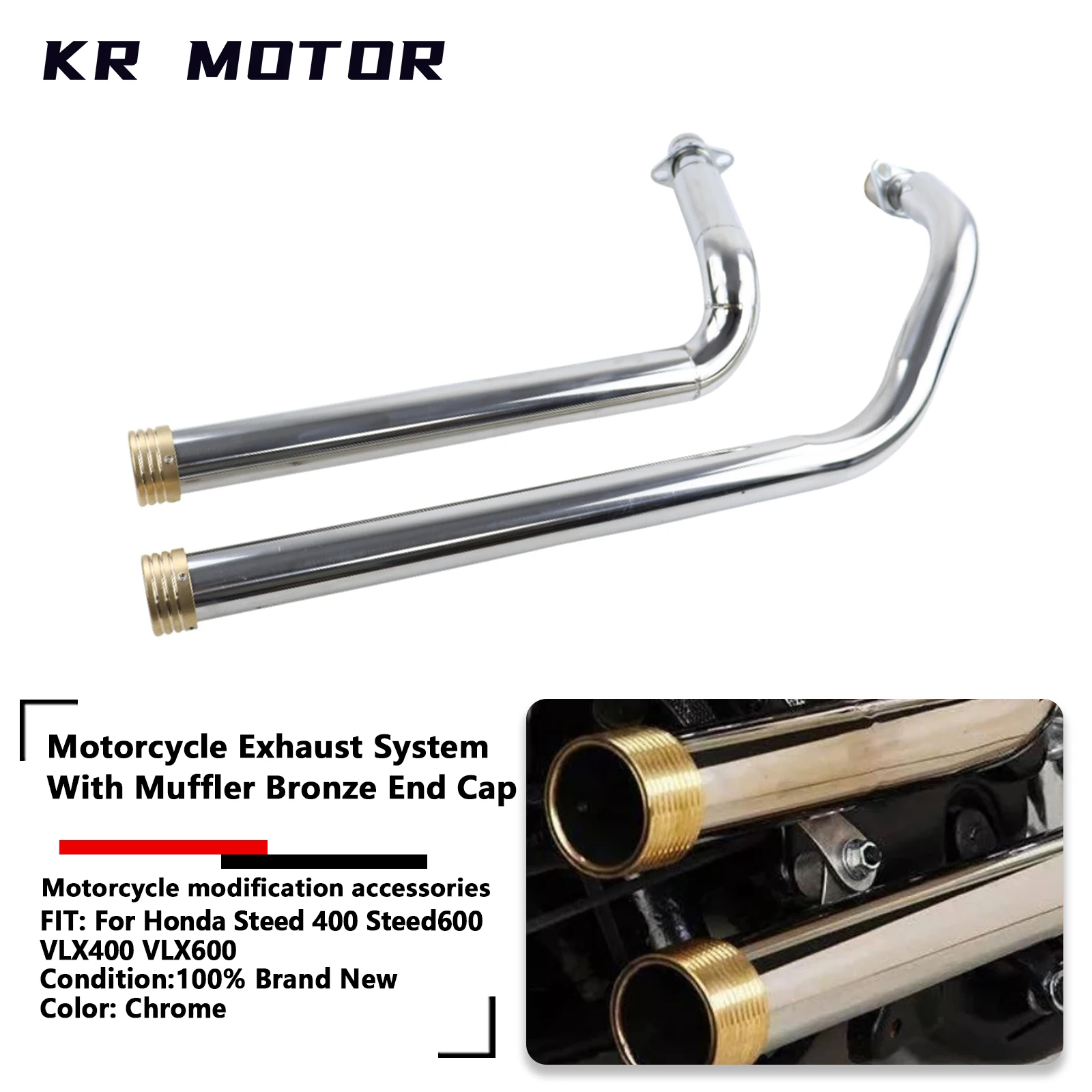 Motorcycle Exhaust Full System Fits For Honda Steed 400 VLX 600 Steed400 Steed600 VLX 400 VLX 600 With Muffler Bronze End Cap