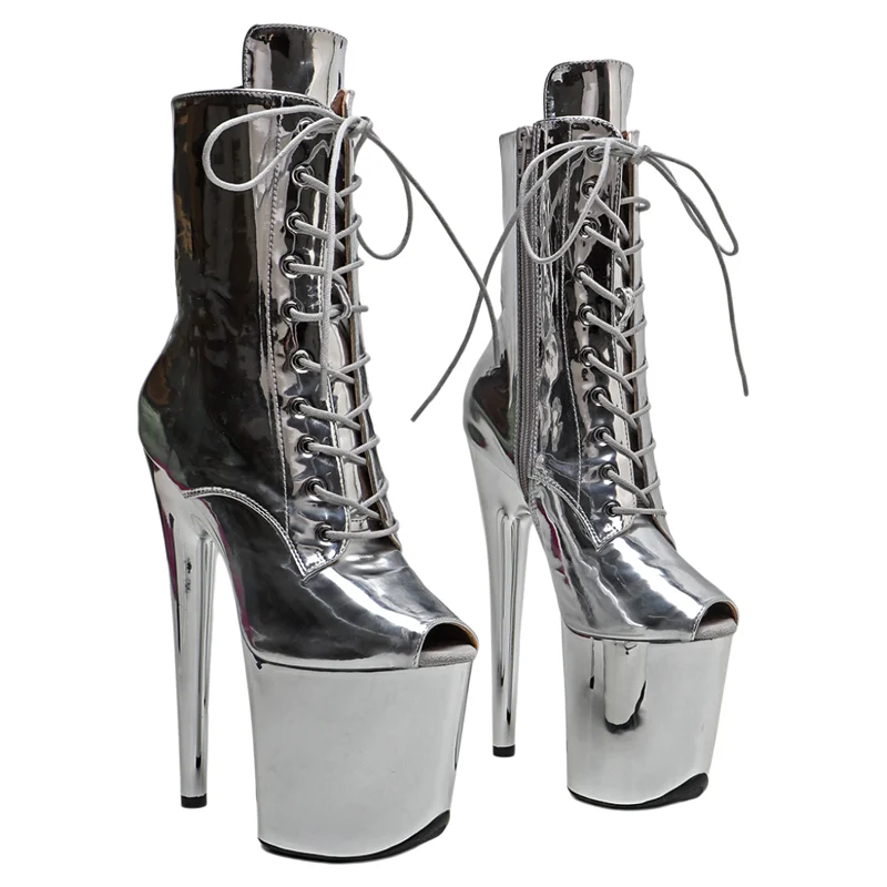 

Leecabe 20CM/8inches Shiny PU upper small open toe fashion shoes High Heel platform stripper heel Pole Dance boots