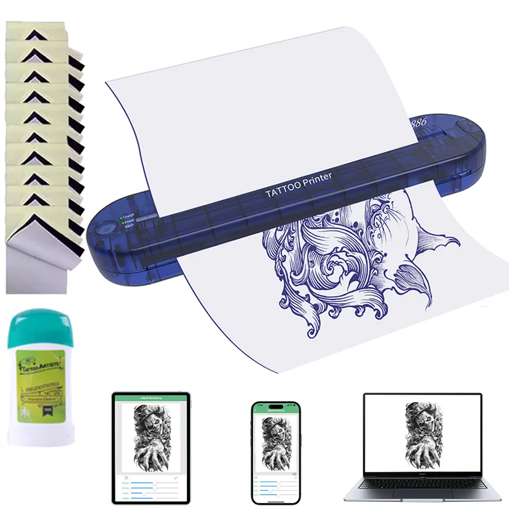 

ATS886 BluetoothTattoo Transfer Stencil Printer Беспроводной термопринтер для татуировок с 15 шт. Бесплатная бумага для переноса