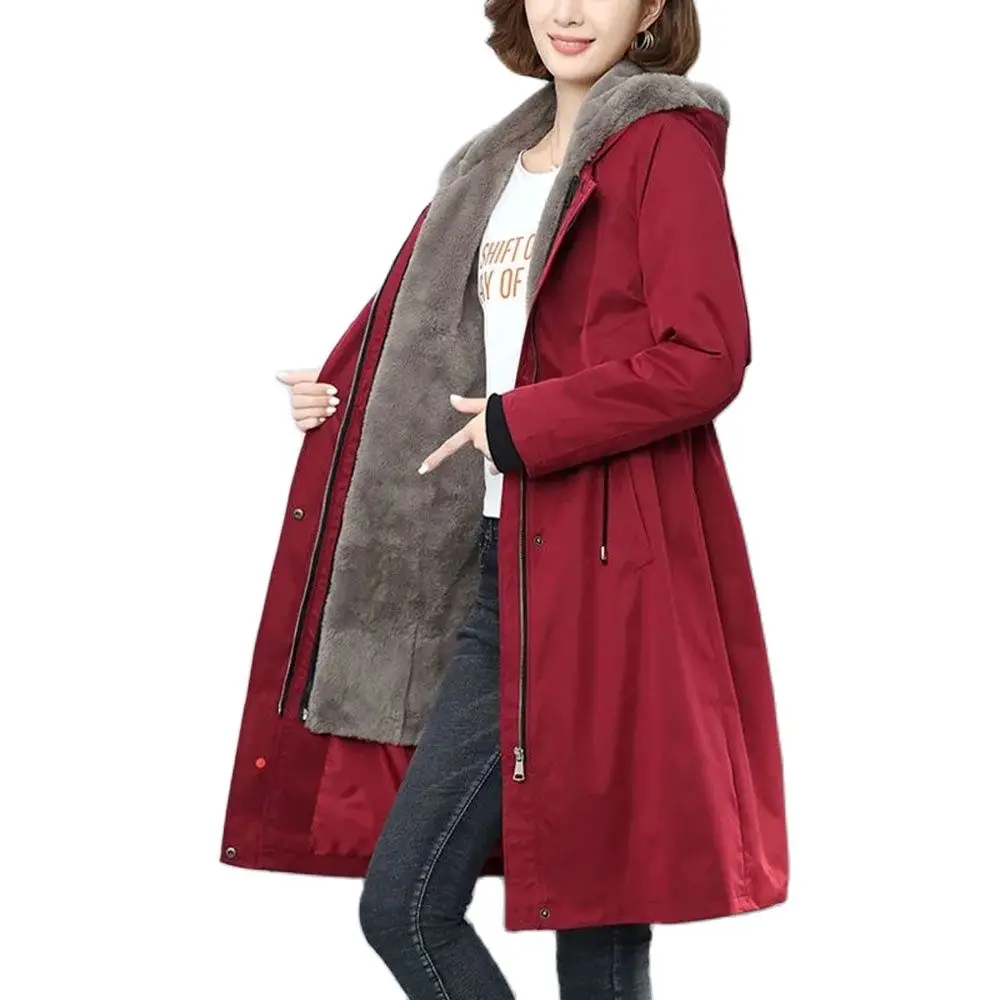 Pai Overcome The padded Jacket Women Winter 2022 New Velvet Padded Jacket Mid-length ImitationPadded Lamb Wool Jacket Female