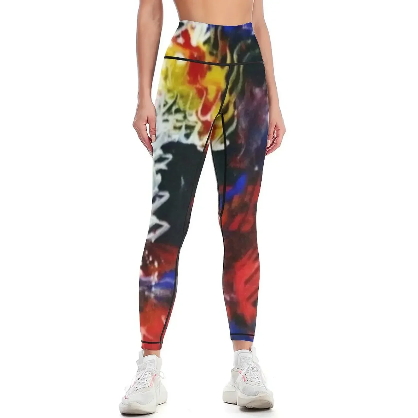 

Joy abstract acrylic painting, red, blue, white, black, yellow Leggings sporty woman gym sportswear gym Womens Leggings