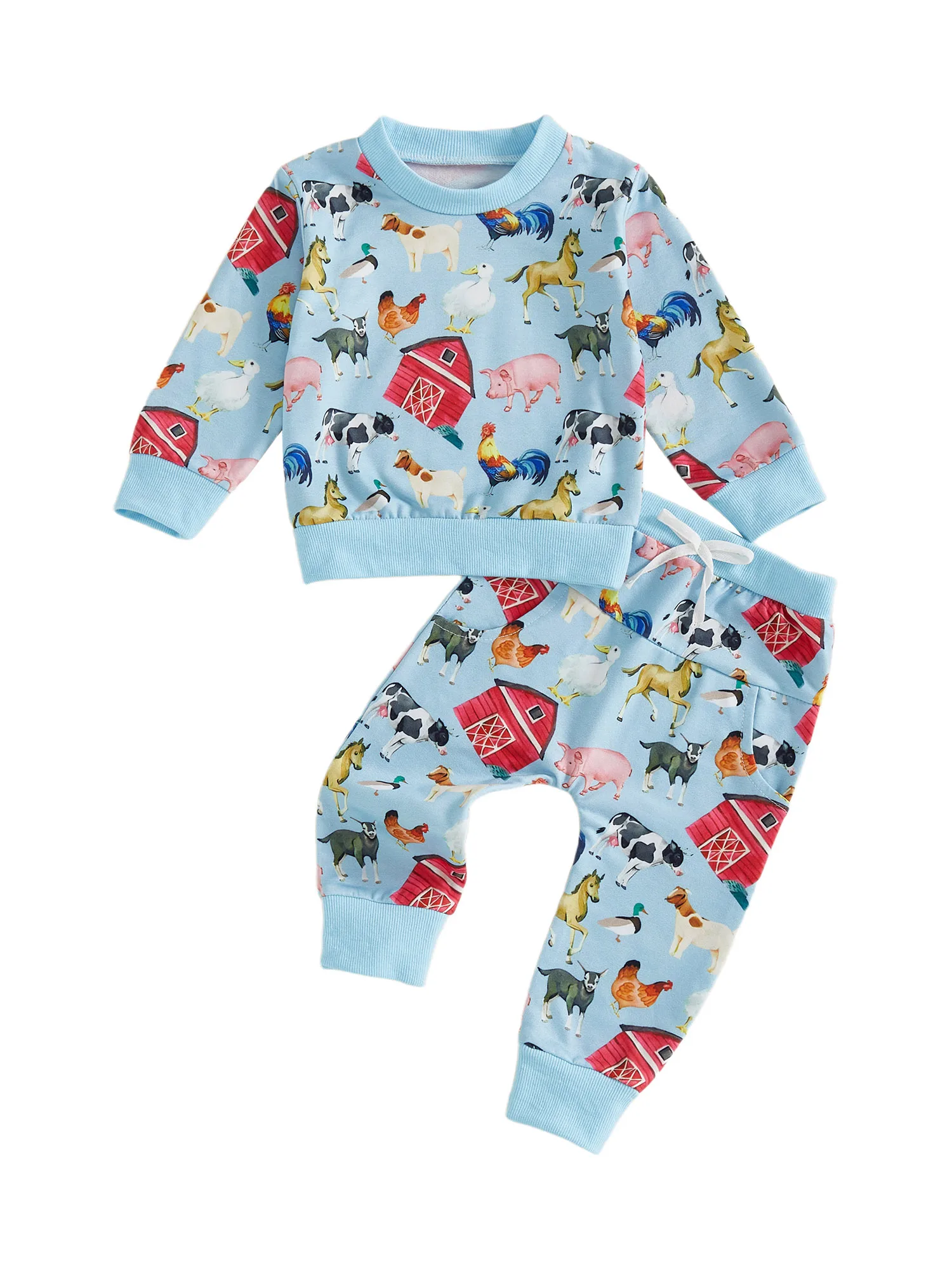 

Осенний комплект для маленьких мальчиков с милыми фермерскими животными, толстовкой с принтом трактора и эластичными штанами для холодных дней