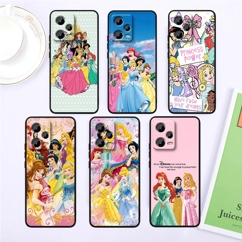 Disney Cute Princess For Xiaomi Redmi Note 13 12R 12 12S Turbo 11 11T 11S 10 10S Pro Plus 5G Black TPU Phone Case