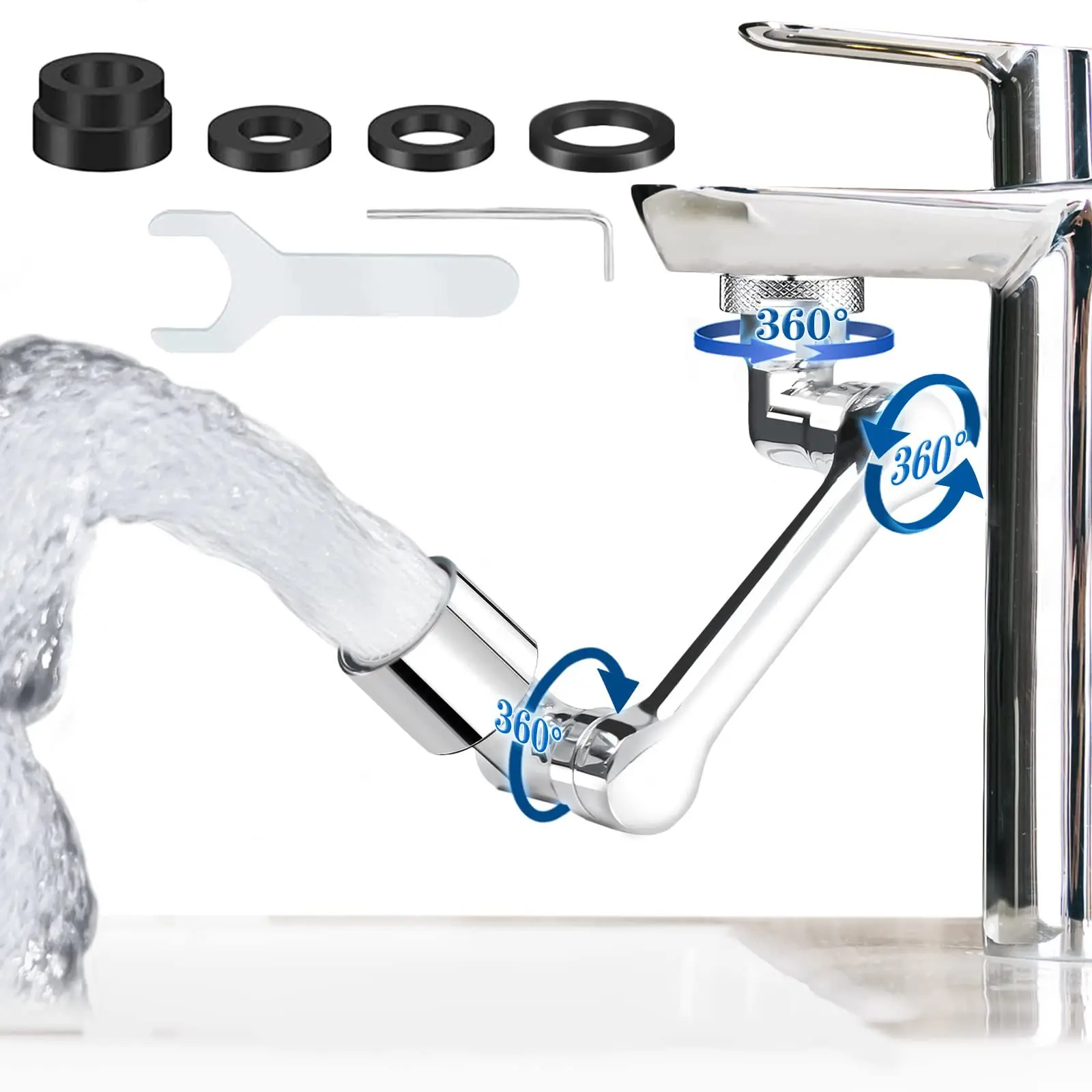 

Mechanical arm bubbler universal faucet lavatory rotate 1080 degrees leading toilet splash water mouth wash gargle