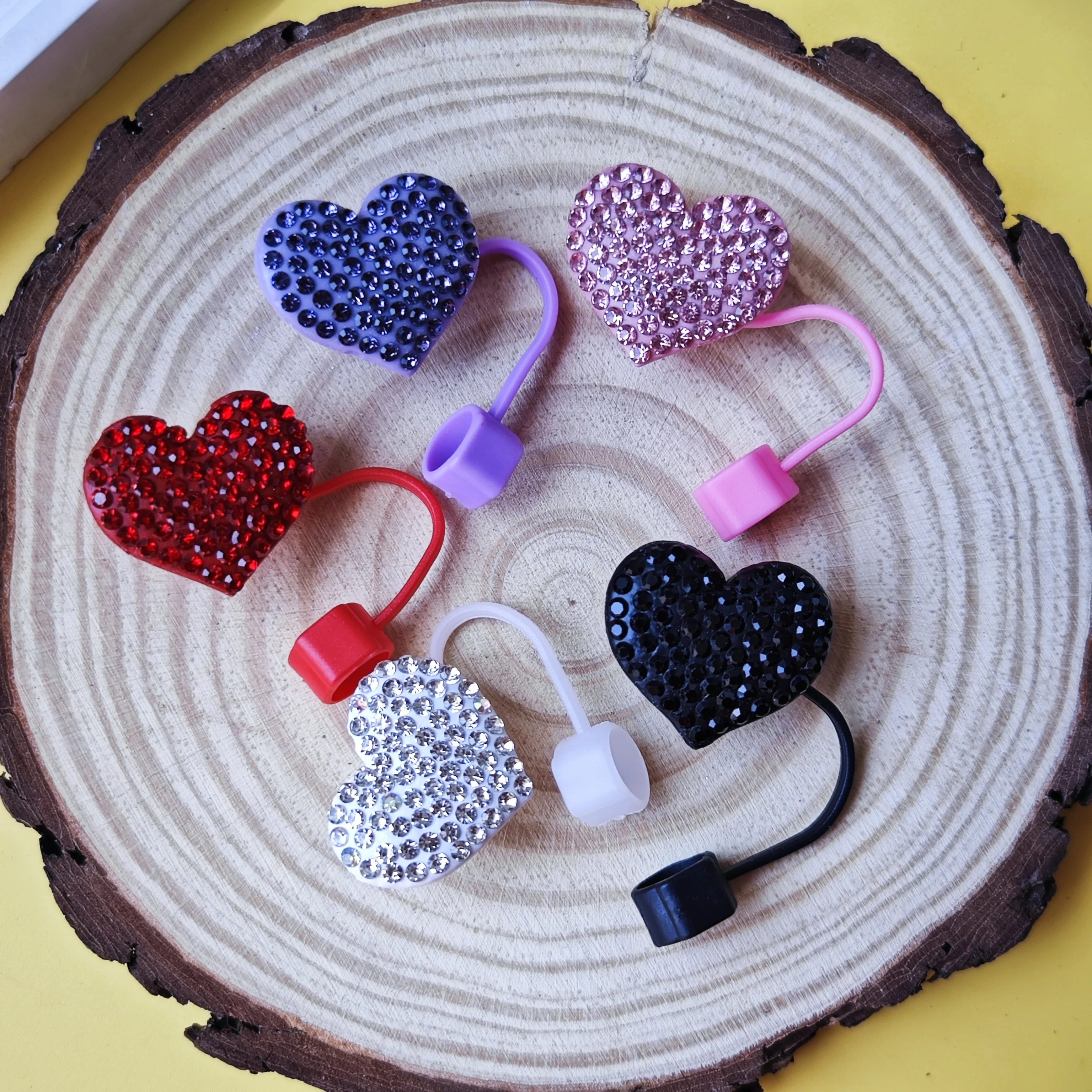 حافظة واقية جديدة لامعة من حجر الراين على شكل قلب من القش #2