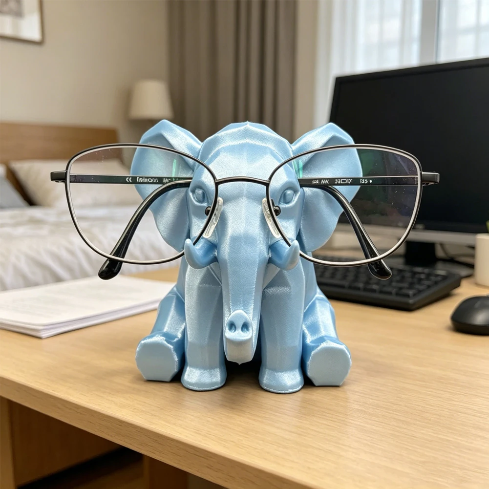 3D Printed Elephant Glasses Holder Geometric Animal Sculpture Desktop Eyeglasses Stand Office Table Decor Jewelry Storage Rack