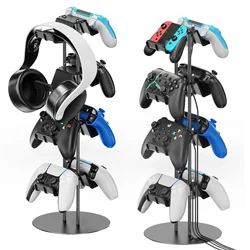 Universal Controller Stand 4 Tiers with Cable Organizer Headset Holder & Desk Mounts for 8 Packs Controller