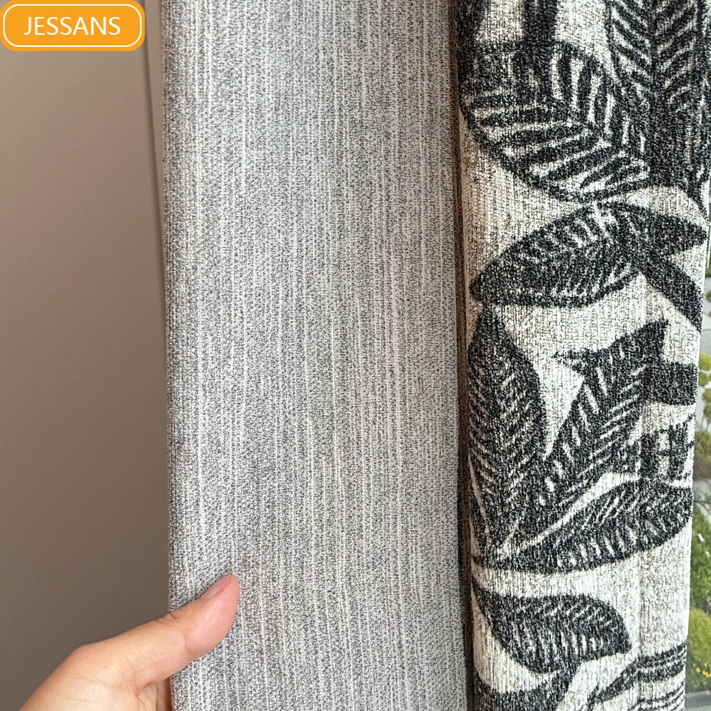 Black and White Plant Jacquard Chenille Grey Splicing Curtains for Living Room Bedroom Partition Curtains Customized Finished