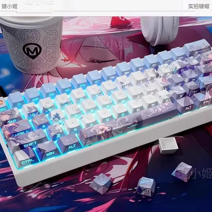 Honkai Impact Robin Anime Keycaps Korean Keyboard Cap Cute PBT Cherry Profile Gaming Key Cap for Mechanical Keyboard Accessories