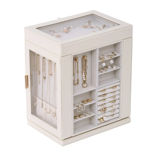 New Design Glass Window 6 Layers 360 Degree Swivel New Jewelry Organizer with 5 Drawers
