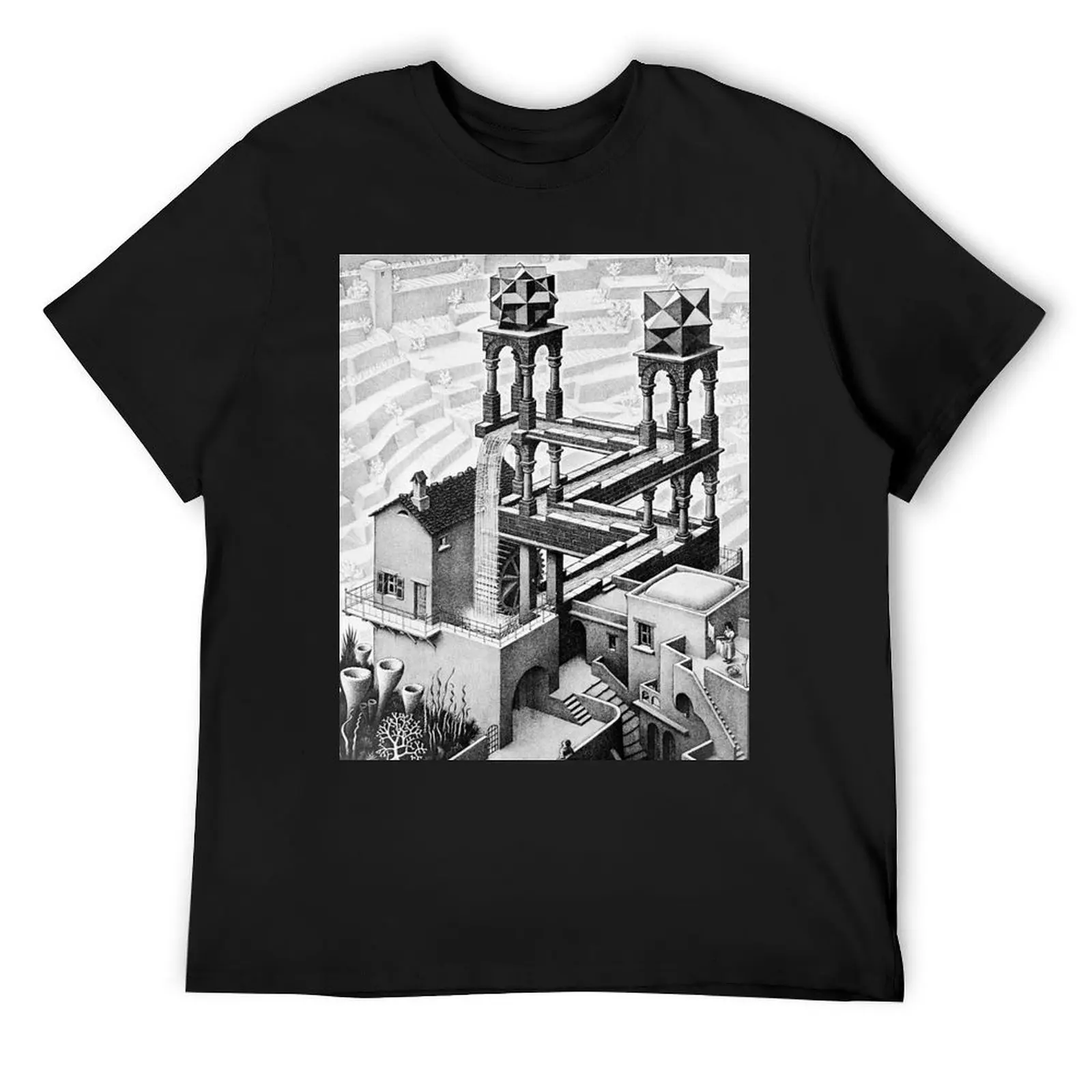 Escher waterfall geometry geometric mathematic T-Shirt anime t shirts anime tshirt anime stuff summer top mens clothing