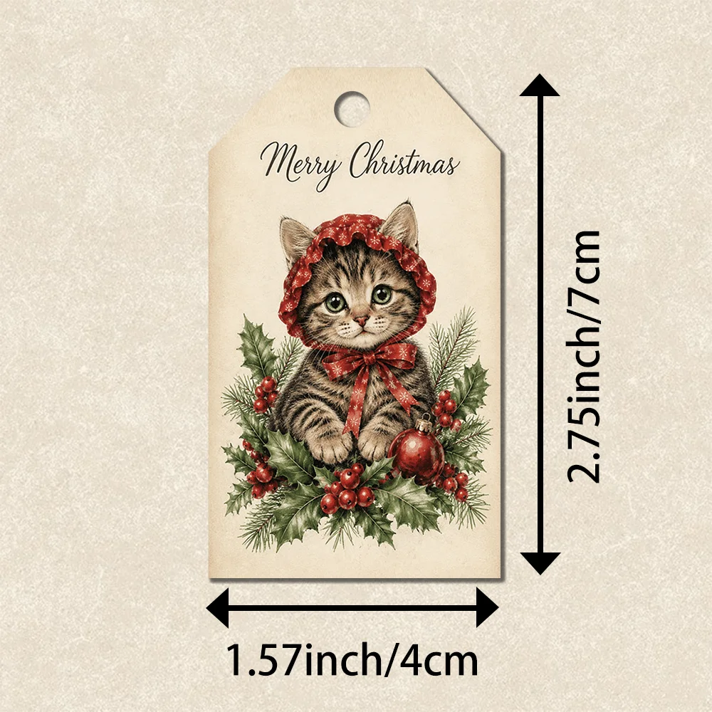 40pcs Watercolor Christmas Kittens Decorative Tags,Holiday Gift Labels, Party Decorations, Handmade Packaging Accents, Jute Rope