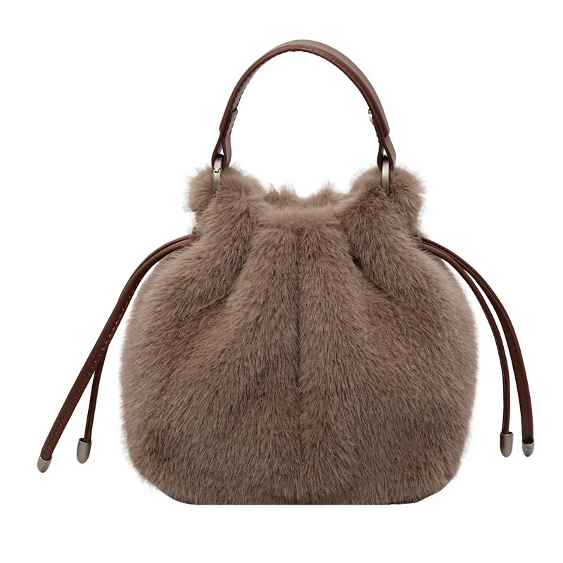 

Fashionable Mini Bucket Bag Soft Fluffy Women's Handbag Winter Trend Plush Single Shoulder Crossbody Bag