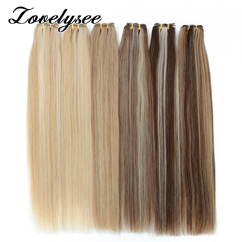 Straight Human Hair Weft Extensions Hair Bundles Ombre Blonde Color 50G Sew In Silky Natural Brazilian Remy Hair Double Weft