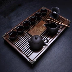 Luxury Chinese Porcelain Tea Cup Set, Tea Ceremony Strainer, Purple Clay, Kung Fu Tea Set Tray, Teaware DG50TS
