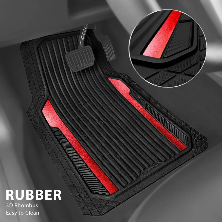 Heavy Duty Rubber Car Mats with Metallic Aluminum F for All Weather Protection Waterproof Universal Fit Floor Mats for SUVs Sed 2