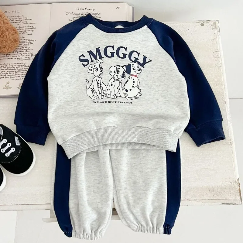 2PCS Casual Autumn Baby Patchwork Clothes Set Toddler Newborn Boy Girl Cotton Sweatshirt +Loose Pants Kids Cartoon Outfits Suits