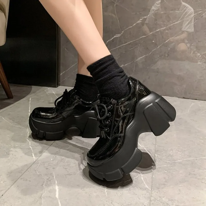 Platform Wedge Sneakers Chunky Shoes PU Leather Women Black Shoes 2023 Spring Autumn Walking Sneakers Fashion Women Tennis Shoes