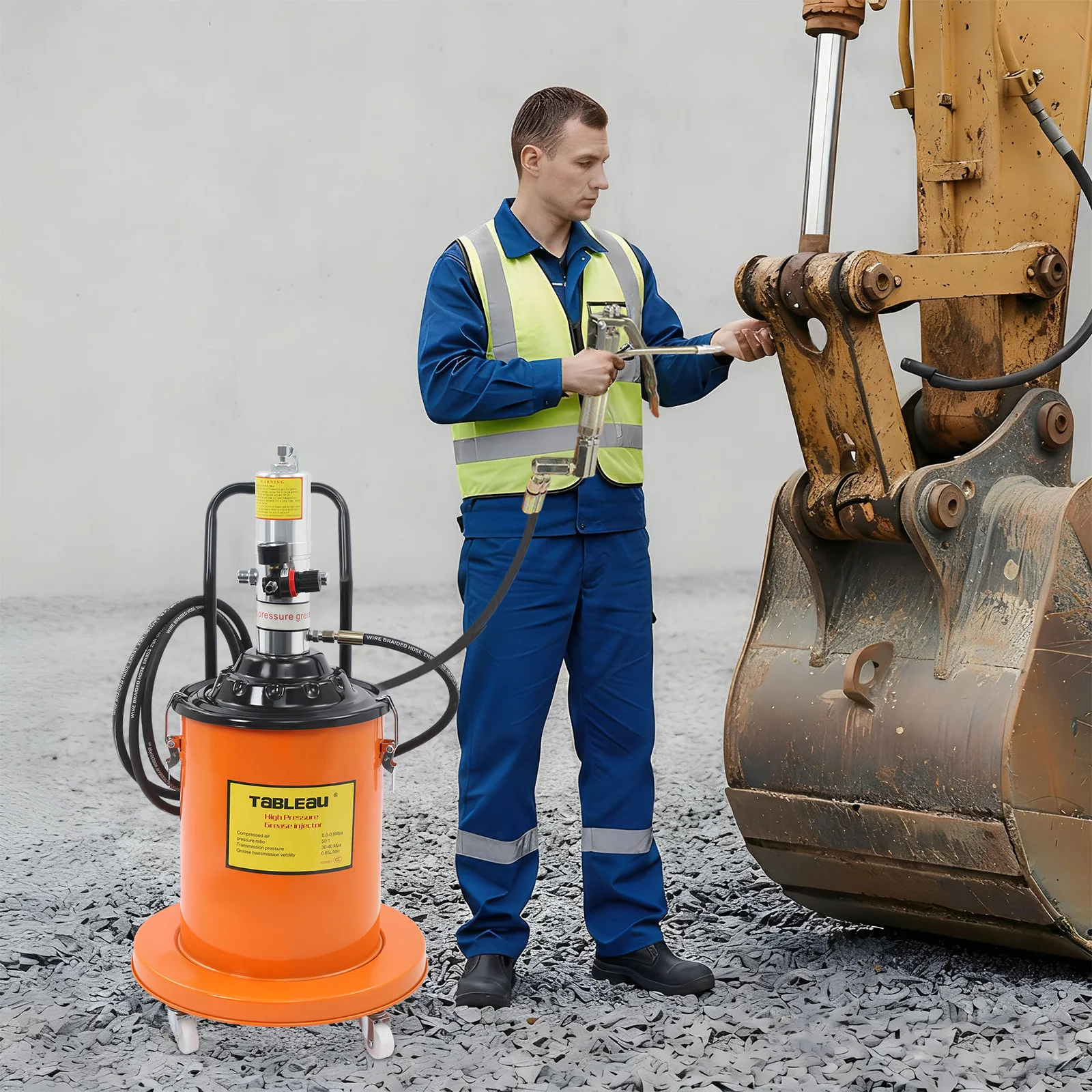 

20L High Pressure Grease Pump, Air Operated Grease Pump with Hose Pneumatic Grease Bucket Gun and Wheels for Cars 50:1 Pressure