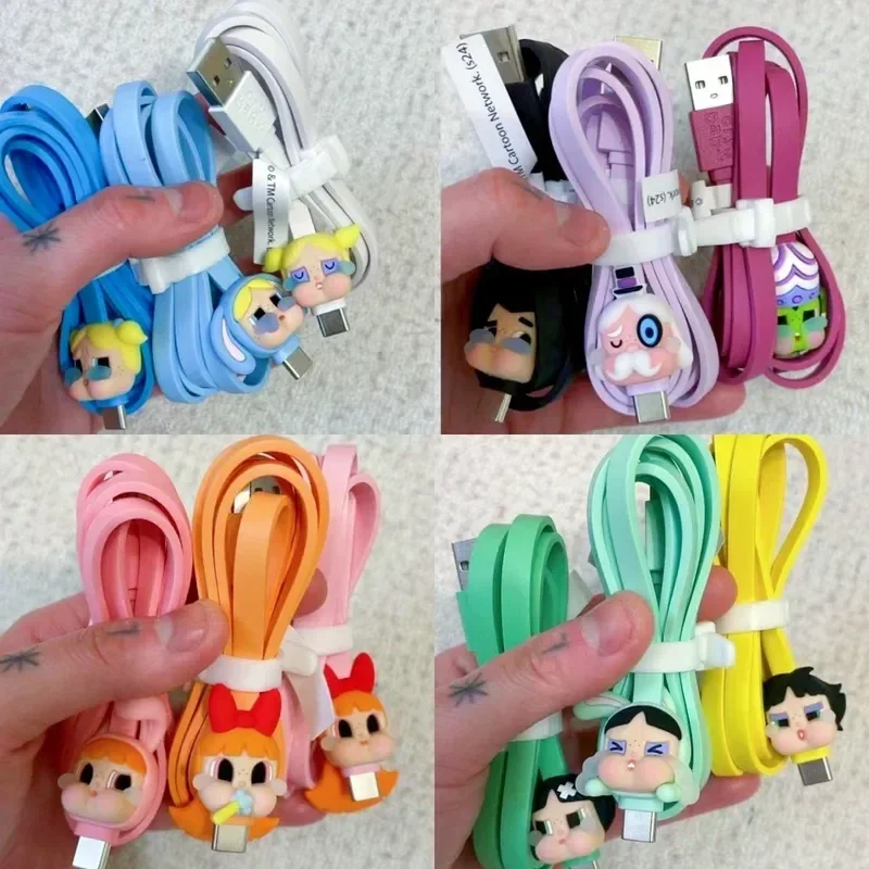 Genuine Crybaby X Powerpuff Girls Data Cable Action Figures Peripheral Boys Girls Gift Cute Cartoon Decor Toys