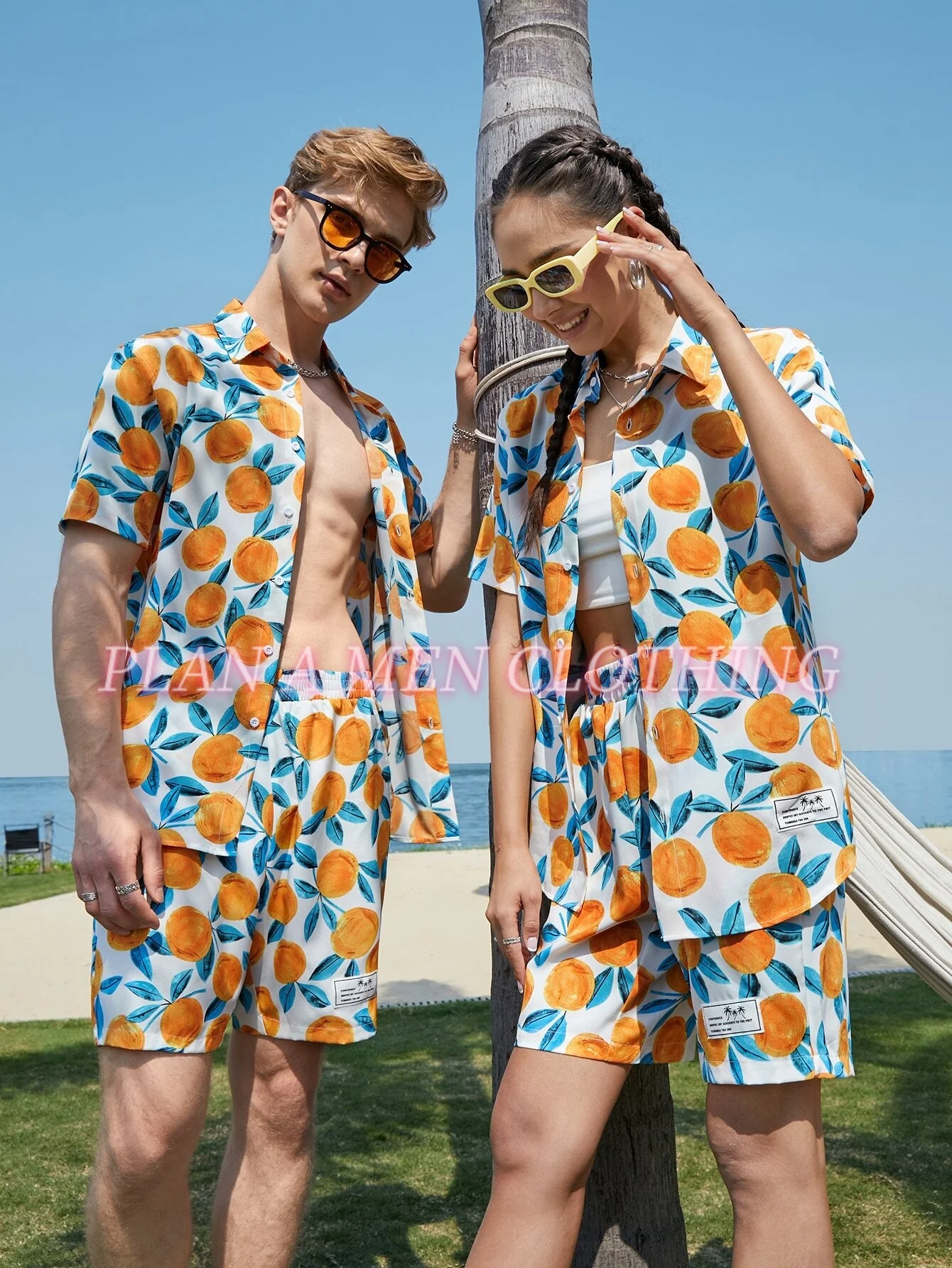 

Hawaiian Shirt Set Men 3D Lemon Printed LOVE Pattern Summer Couple's shirt Daily Oversized Button-up Shirt+shorts 2 Piece Set