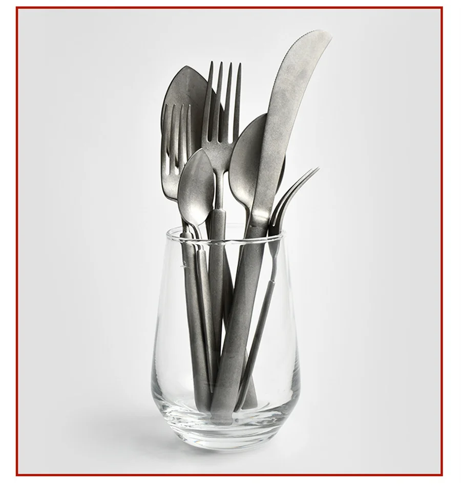 Vintage Japanese Design Frosted Aged Stainless Steel Western Cutlery Set Knife Fork Spoon Cake Fork Fruit Incl Home Living