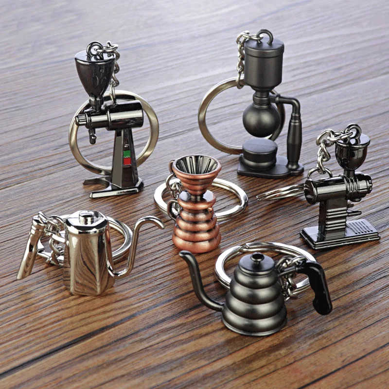 Kreative 3D-Kaffee-Charaktoren-Serie Schlüsselanhänger Anhänger Café Gedenk kleines Geschenk Auto Metall Schlüsselanhänger individuelle Gravur