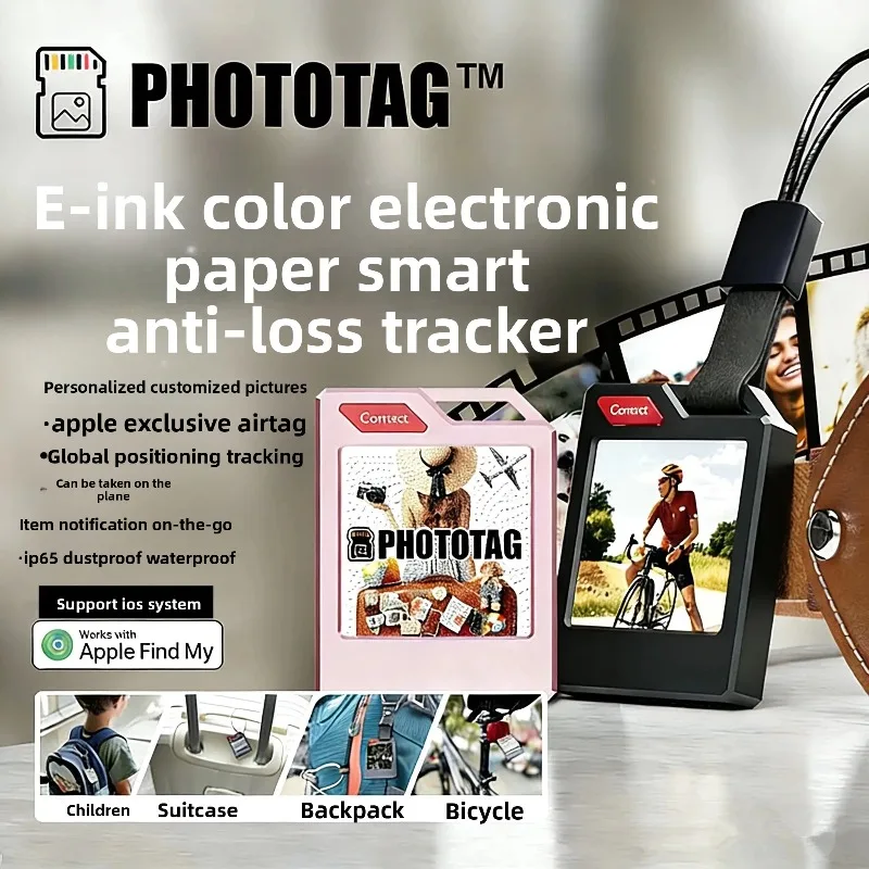PhotoTag P30 Color E-Ink Smart Tag Keychain DIY Photo Display Finder Anti-Lost Bluetooth Locator Compatible with AirTag Works
