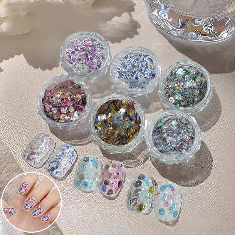 Paillettes holographiques en forme de sirène, pour nail art, décoration pour vernis à ongles, gel, poudre, hexagone, irisé, Noël