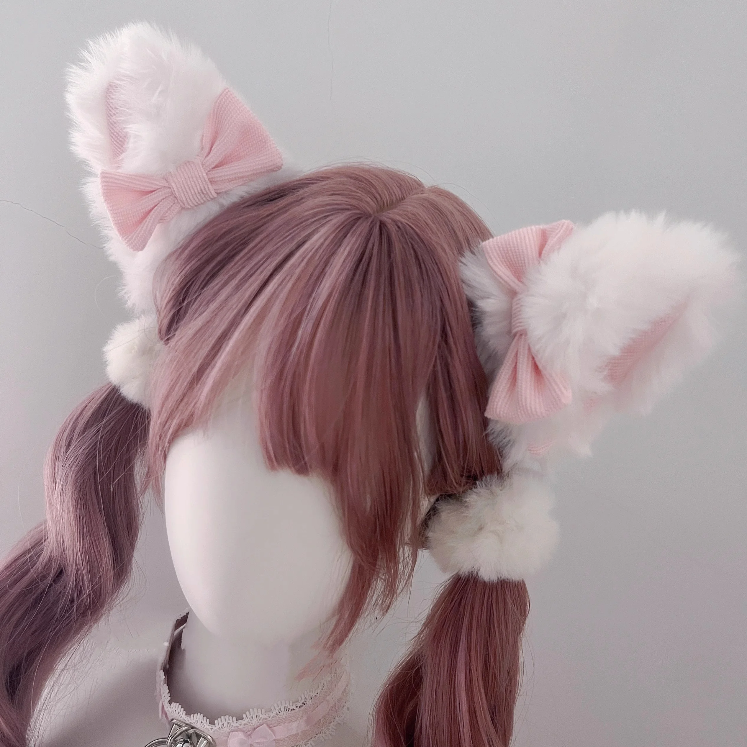 1 Pairs New Furry Handmade Comic con Headpiece Bow Tie Cat Ears Hair Clip Realistic Animal Y2K Lolita Cat Hair Accessory