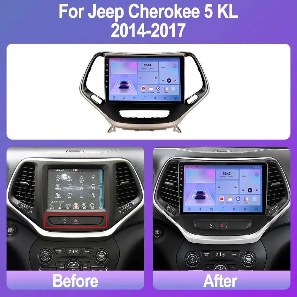 Android 14 Car Radio For Jeep Cherokee 5 KL 2014-2017 Stereo Multimedia Video Player Navi GPS CarPlay Autoradio Auto DSP No 2din