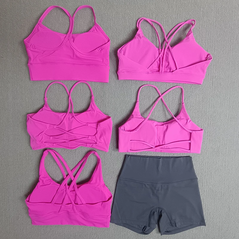 

Комплект из 2 предметов для занятий йогой и фитнесом, самое удобное сочетание цветов, 5 видов розового бюстгальтера с открытой спиной и крестообразной спинкой, спортивный костюм для бега