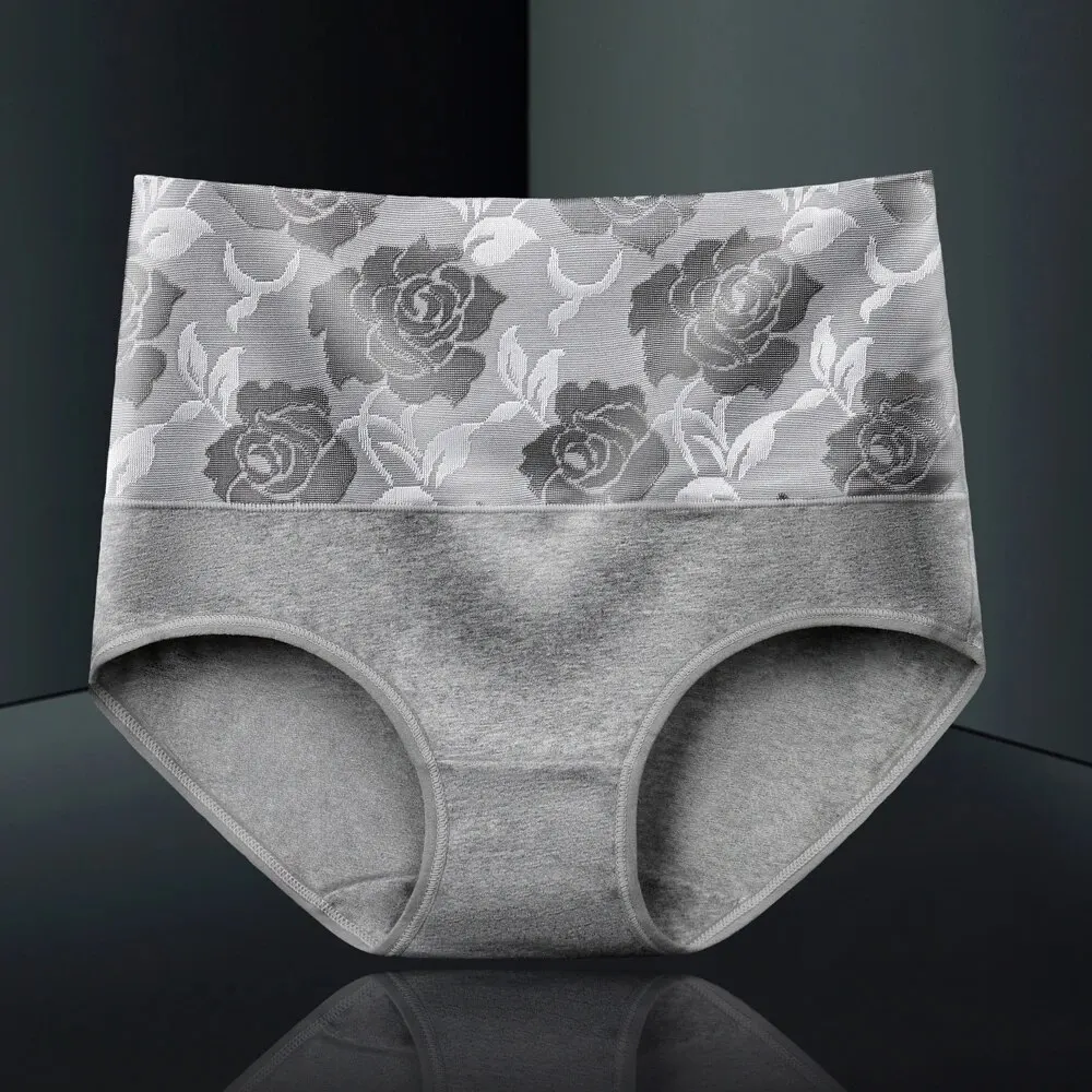 3Pcs/Lot High Waist Panties for Women Cotton Plus Size Underwear Female Print Flower Briefs Ladies Shapers Soft Sexy Lingeries