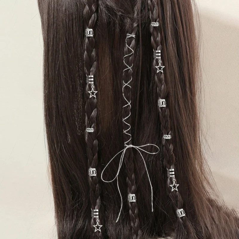36pcs Star Decor Hair Ring Accessories Beads Hair Braid Rings Clips Dread Locks Hair Braiding Metal Cuffs Decoration