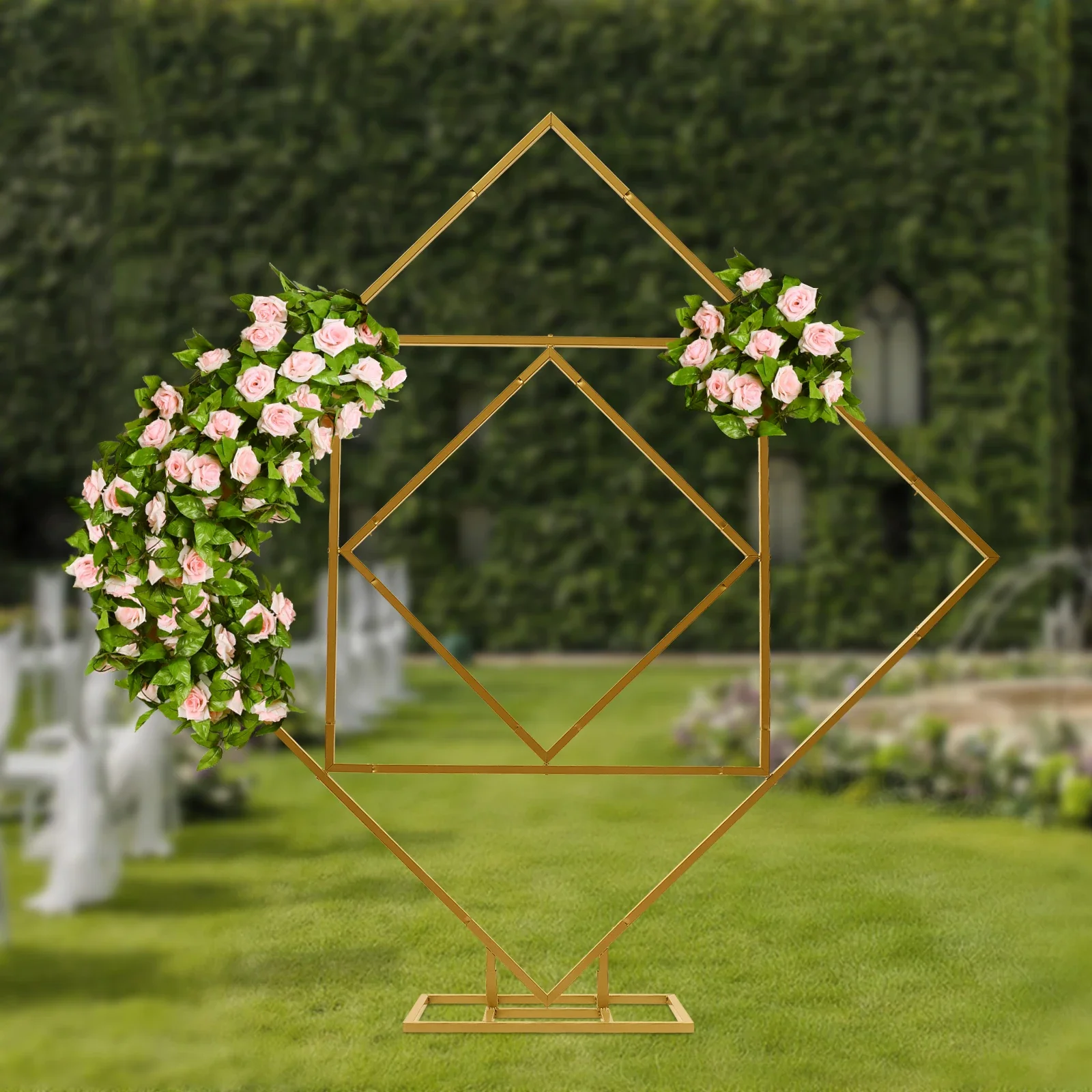 6.6FT gold Square Backdrop Stand Metal Circle Wedding Balloon Arch Kit Frame for Wedding Ceremony Anniversary