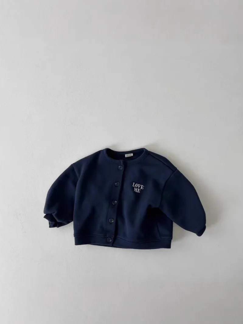 Jaket kardigan lengan panjang bayi, baju mantel kasual anak perempuan bayi katun jaket serbaguna bordir huruf lengan panjang baru musim gugur 2025
