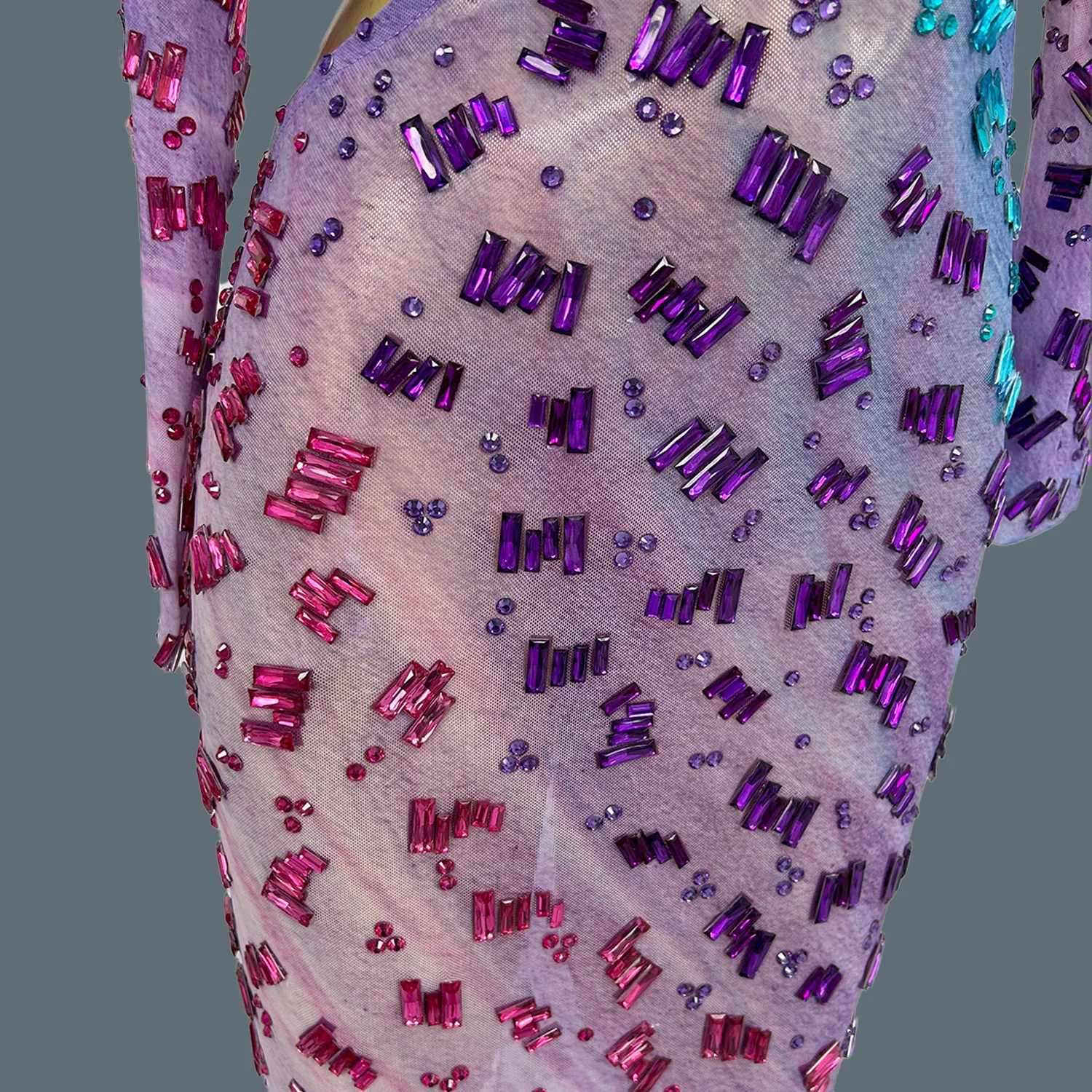 Sparkly Rhinestones Deep V Neck Long Dress Women Sexy Sheer Mesh Party Celebrate Birthday Evening Gown Photo Shoot Wear Haichao