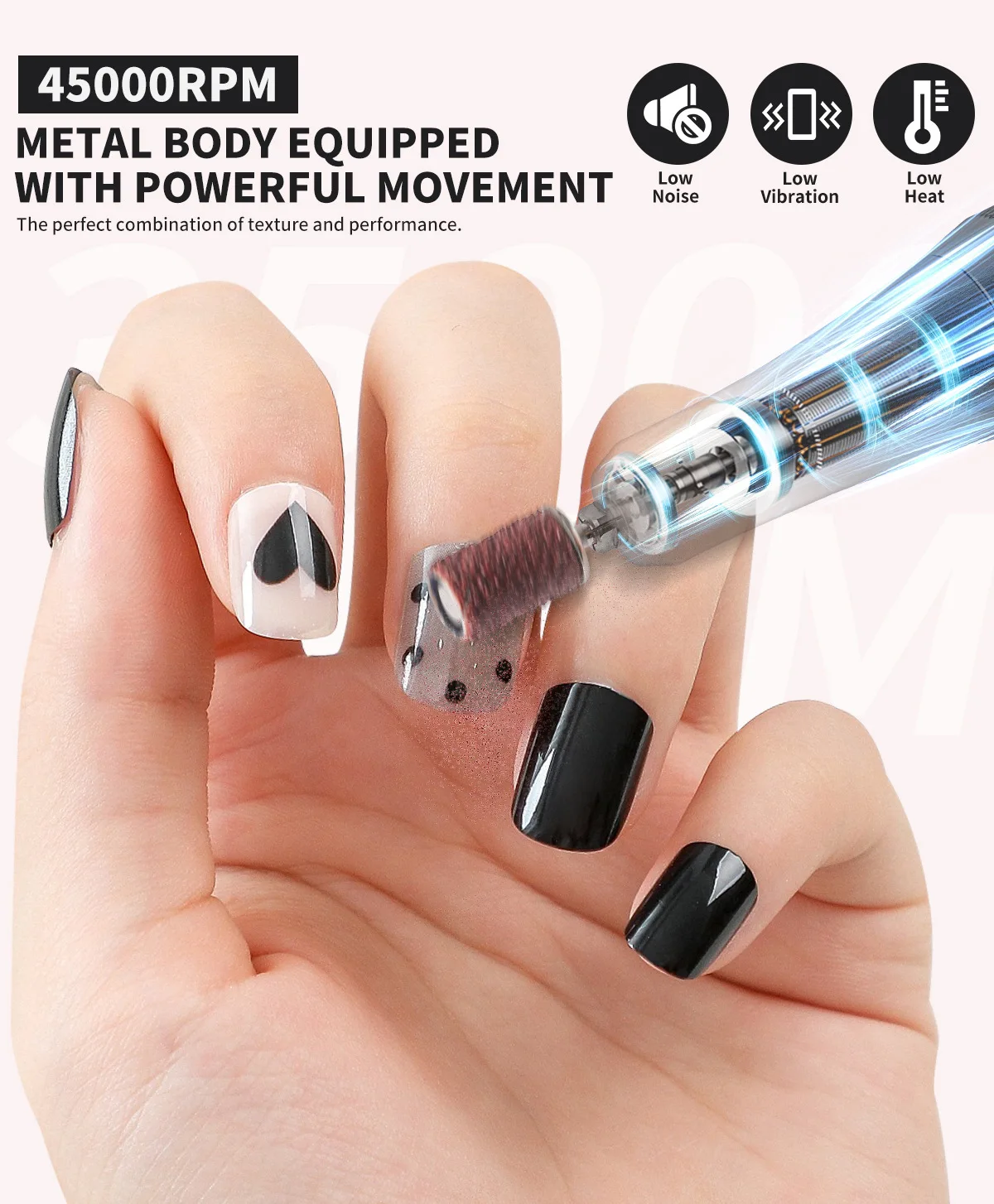 آلة حفر الأظافر القابلة لإعادة الشحن بقدرة 45000 دورة في الدقيقة مع قاعدة سطح المكتب، أظافر كهربائية محمولة احترافية لباديكير مبرد الأظافر