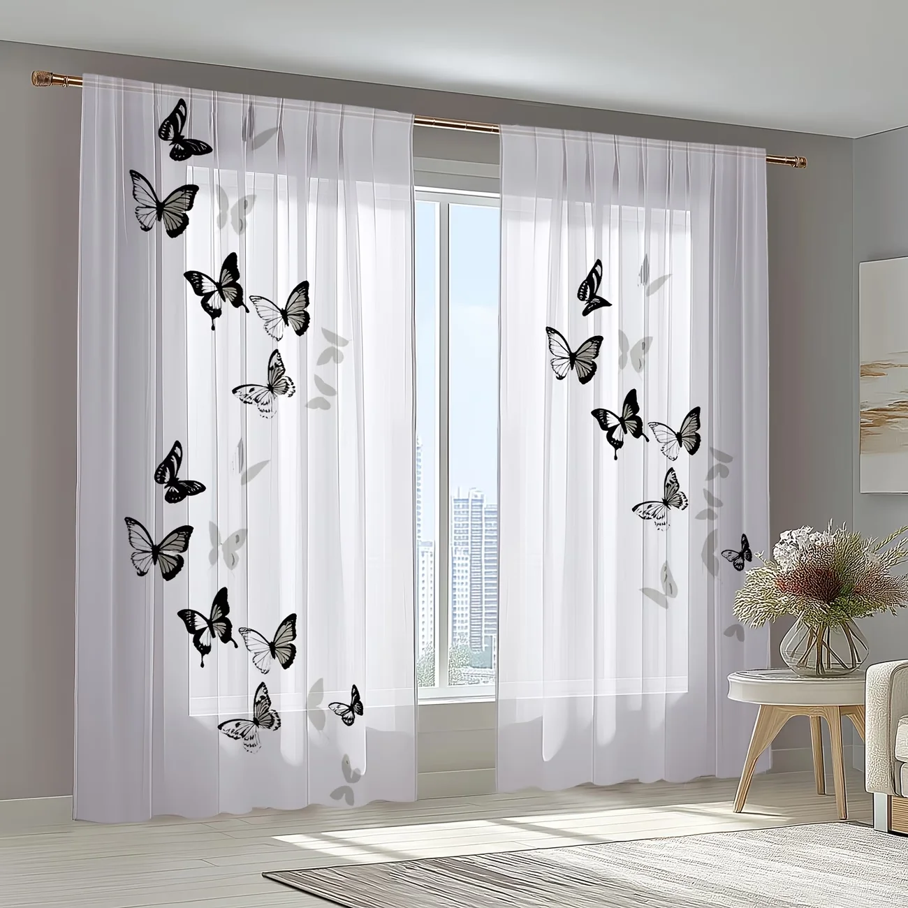 2PCS Digital Printing Sheer Curtain, Lavender Fields Purple Provence Pattern, French Countryside Romantic Summer Fragrant Decor