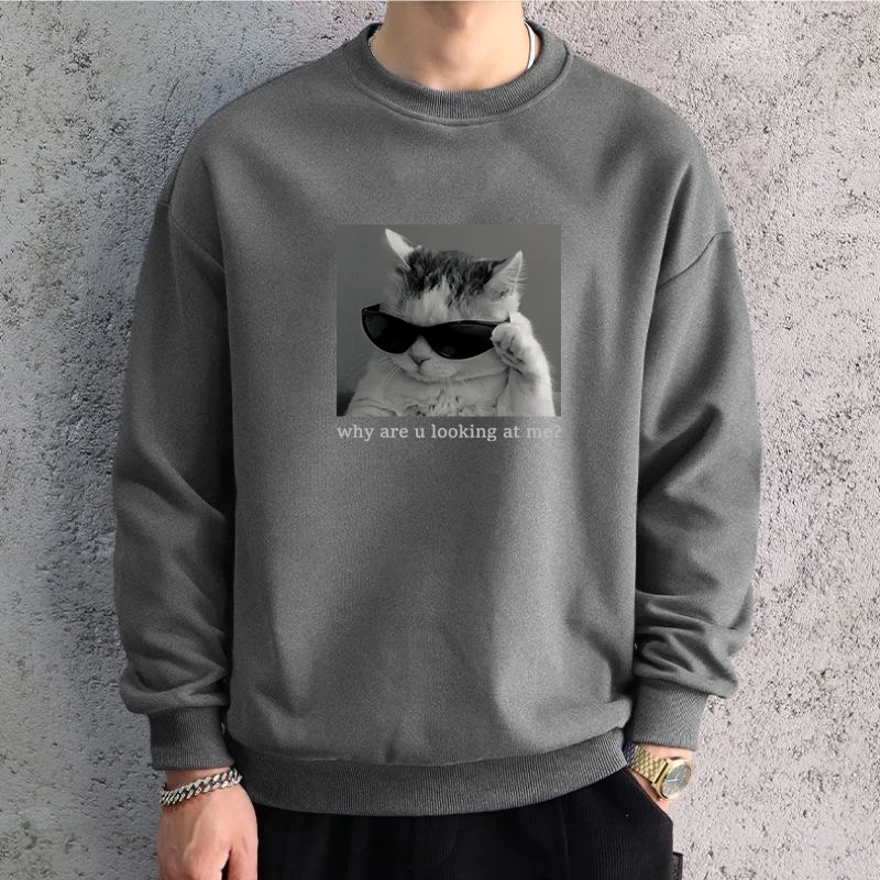 Cats and Sunglasses Printed Men Sweatshirts Hoodied Japan Graphic Long Sleeve T-shirt Cotton Hip Hop Sports Top Men Clothing New