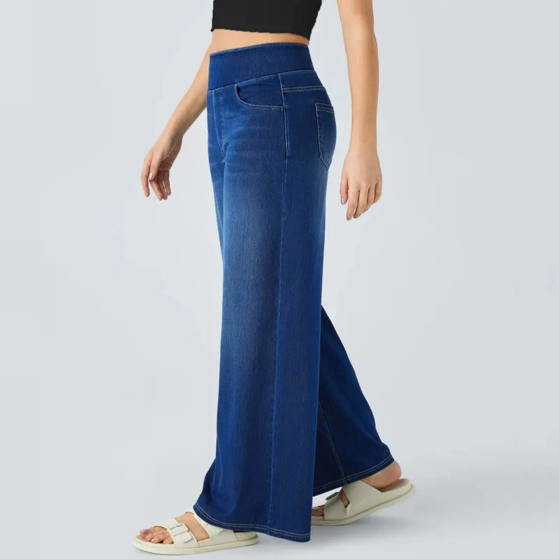 

Осень-зима, широкие джинсы с высокой талией, женские брюки, свободный крой, повседневные, универсальные, новый стиль, однотонные повседневные женские джинсы