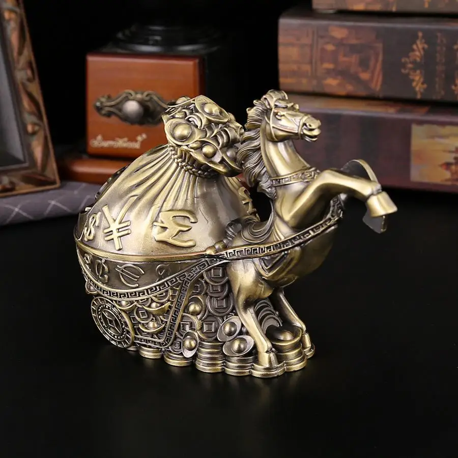 Zinc Alloy Ashtray Retro Bronze Metal Covered Ashtray Twelve Zodiac Animal Statues As Men's Gifts
