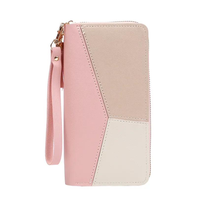 Geometric Patchwork PU Leather Women Long Zipper Wrist Purses Tassel Design Clutch Forever Young Wallet Female Card Holder