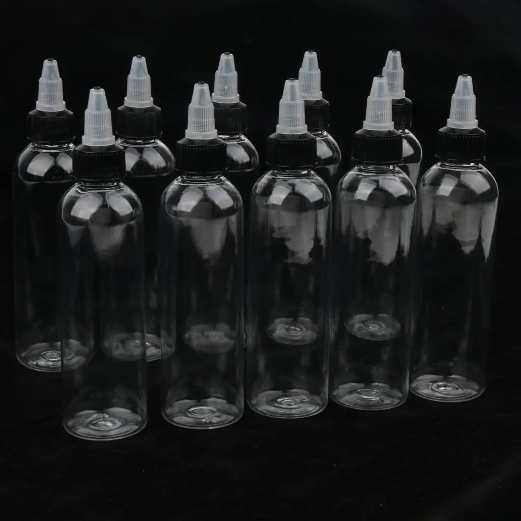 10 Pcs Plastic PET Clear Bottles with Black Twist Top Caps for Liquid 120ml