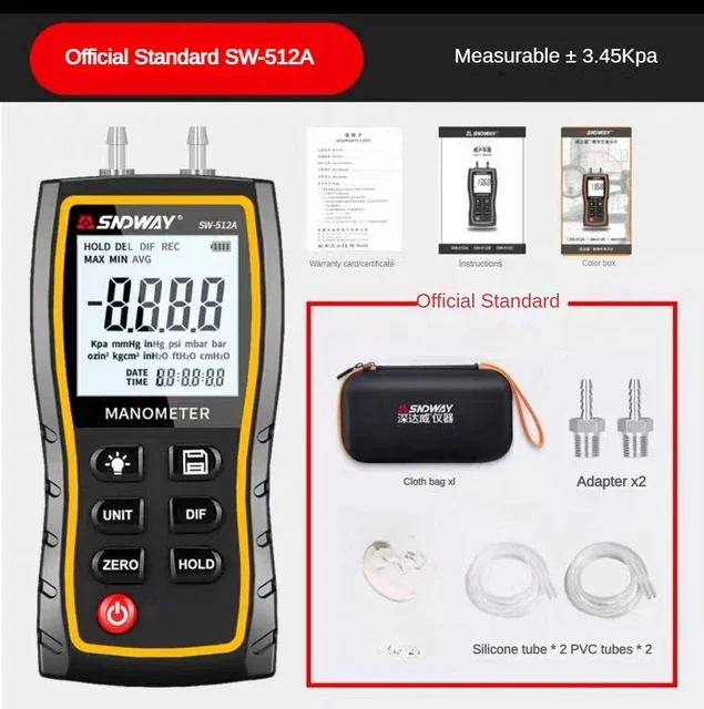 New Arrival SNDWAY SW-512 Series Digital Manometer Air Pressure Gauge ±103.42 KPa 0.01 Resolution Air Pressure Differential Gaug