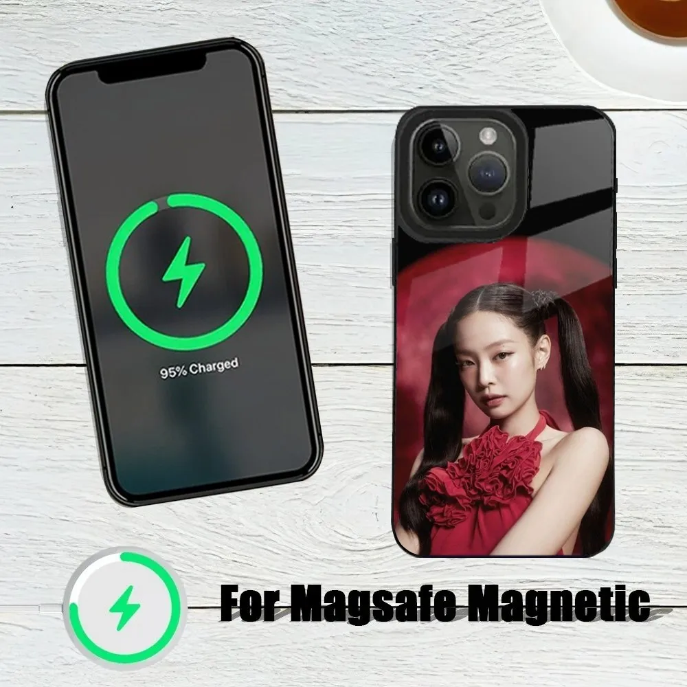 Capa de Carregamento Sem Fio Magnética Kpop J-Jennie, Capa K-Kim para iPhone 16,15,14,13,12,11,Pro,Max,Plus,Mini, Magsafe