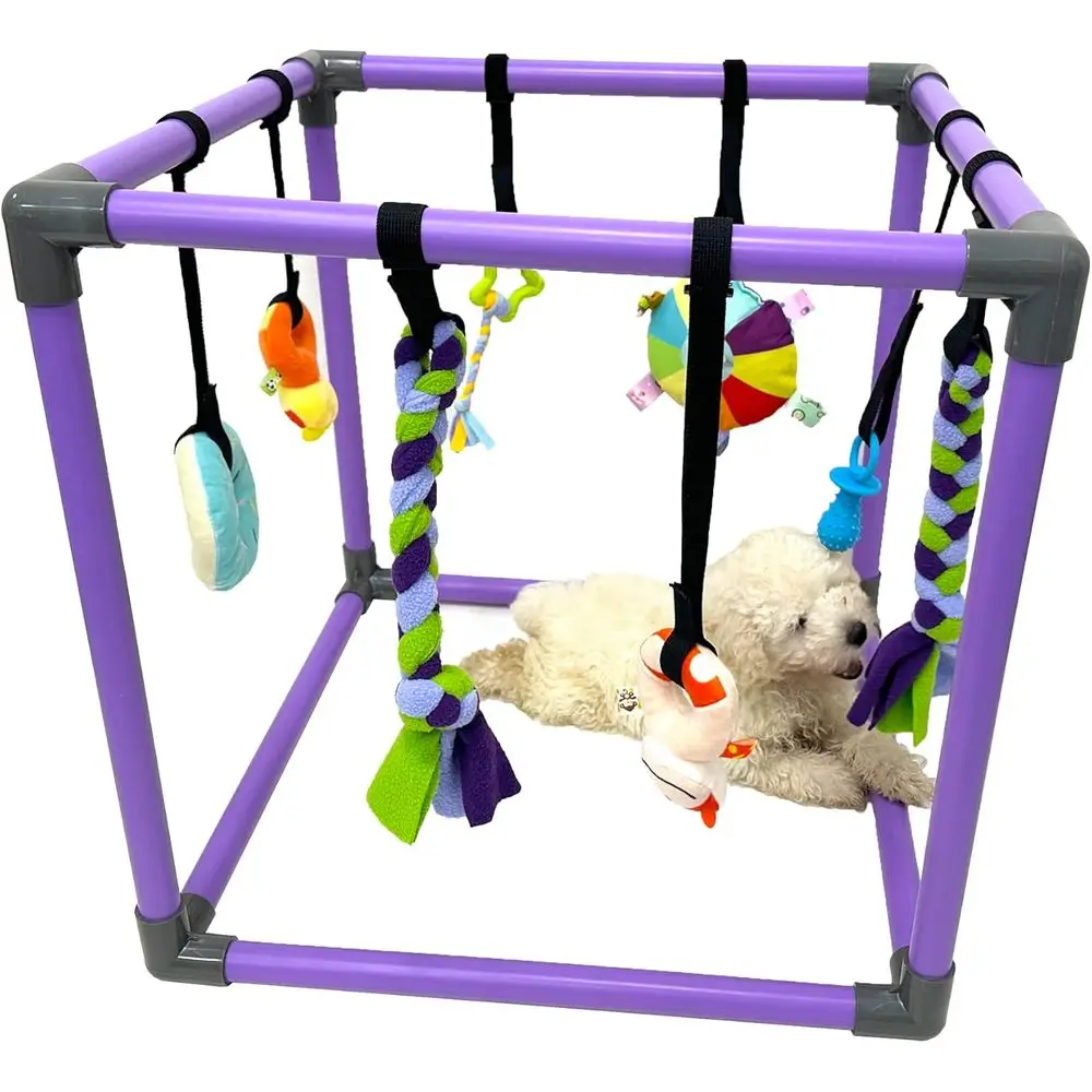 

DOZZOPET Puppy Play Gym or Small Dogs with 8 Hanging Toys, Jungle Playground with Interactive unny Enrichment Toys to Keep Them